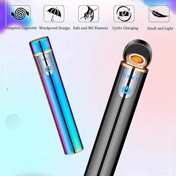Electronic Lighter, Cool Electric New Upgrade USB Rechargeable Lighter Touch Ignition Windproof Flameless Lightweight Plasma with Power Indicator for Cigarette,Paper (Red)