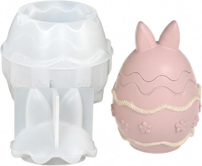 Easter Bunny Egg Candle Jar Silicone Mold, 3D Rabbit Egg Resin Mold for DIY Candle Vessel, Storage Cup, Desktop Decor & Easter Craft Making