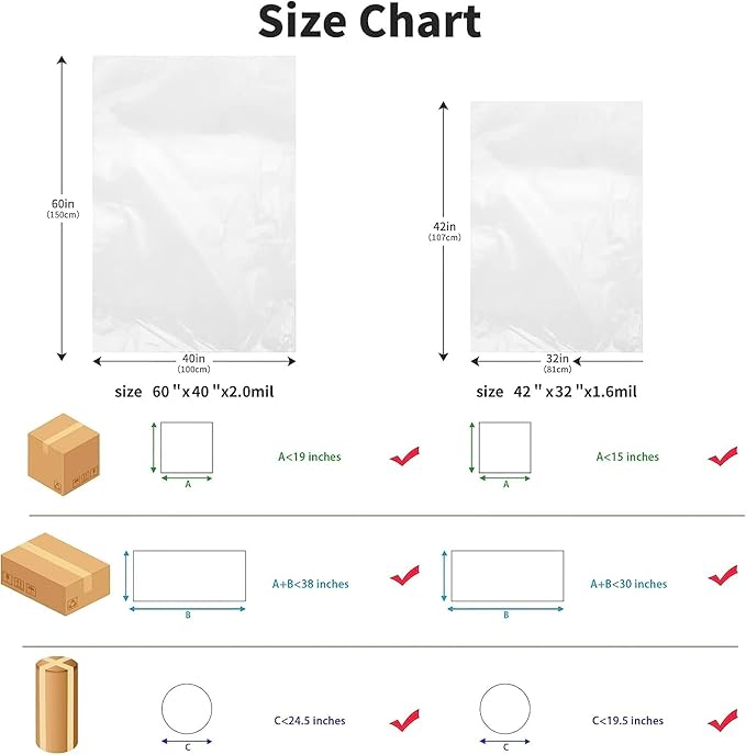Jumbo Clear Storage Bags, Pack of 12, 40" x 60" XXL Dustproof Suitcase Bags, Waterproof Storage Bag for Luggage, Moistureproof Storage Bag for Chairs, Air Purifier，Evaporative Cooler and More