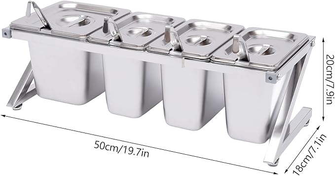 Expandable Spice Rack, Countertop Condiment Stand Holder with Pans and Lids,Stainless Steel Organizer Shelf for Seasonings Sauces Side Dishes Fruits Kitchen Pantry (3*1/9 Pans + 1*1/6 Pan)
