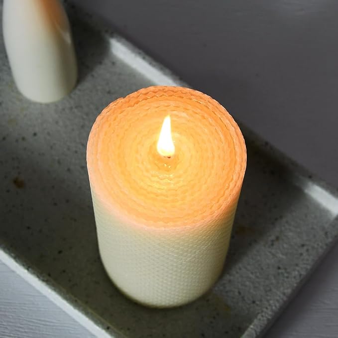 3PCS 3 * 6" Large Beeswax Pillar Candles,Handmade Pure Beeswax Rolled Candles, Dripless & Smokeless，White