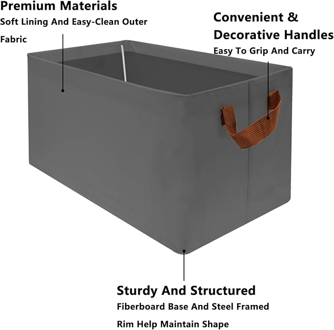 Large Capacity Storage Bins Closet Organizer System, 2PCS Fabric Storage Box with Steel Frame Stackable Shelf Storage Baskets Foldable Wardrobe Storage Box for Clothes Toys (Grey)