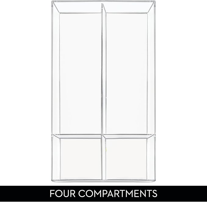 iDesign Clarity Plastic Divided Drawer Organizer, Storage Container for Vanity, Bathroom, Kitchen Drawers, 8" x 16" x 2", Clear,40850