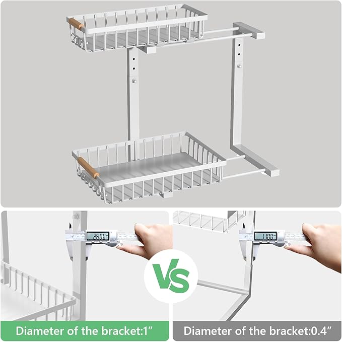 Under Sink Organizers,5 Adjustable Height，Metal Pull Out Under Sink Organizers and Storage Shelves with Sliding Drawer (White, 2 pack)