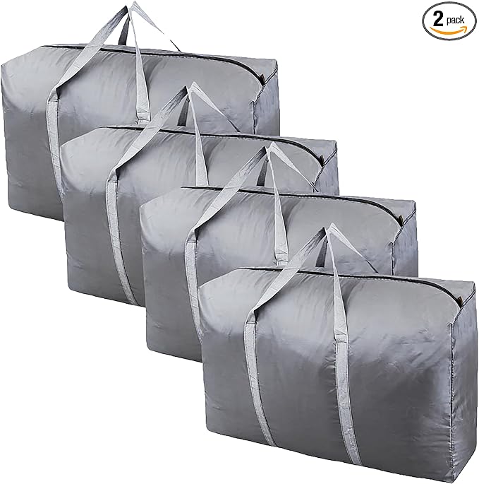 100L Extra Large Storage Bags, Big Moving Bags with Strong Zippers & Carrying Handles, Packing Bags for Moving, Storage, Travel and Camping, Storage Totes For Space Saving (Grey, 4 Pack)