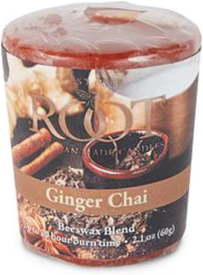 Root Candles Fall Scented Votive Candles Beeswax Blend Premium Handcrafted 20-Hour Votives, 18-Pack, Ginger Chai