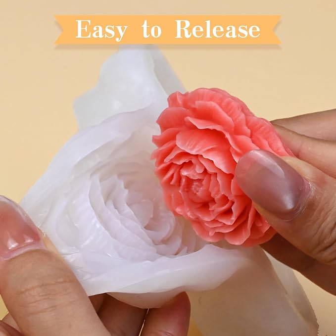 Peony Candle Mold for Candle Making, 3 Cavity Flower Silicone Molds for Epoxy Resin Wax Soap Clay Plaster Tealight Candles Crafts Casting Home Décor Handmade Gifts
