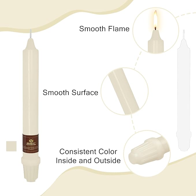 Ivory Candlesticks 8 Inch Handmade Dripless Taper Candles Unscented Colored Candle Set, Pack of 4 - Up to 5 Hours Burn