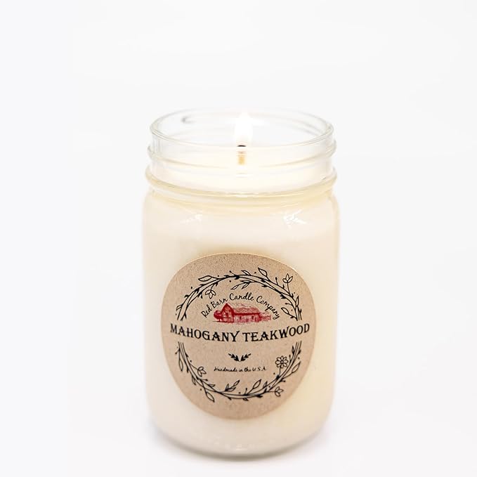 Teakwood Aromatherapy Candle 12 oz | 100% All-Natural Soy Wax & Essential Oil Infused | 40+ Hour Burn Time | Pet Safe + Smoke Odor Eliminating | Handmade in U.S.A. | Non-Toxic Candles