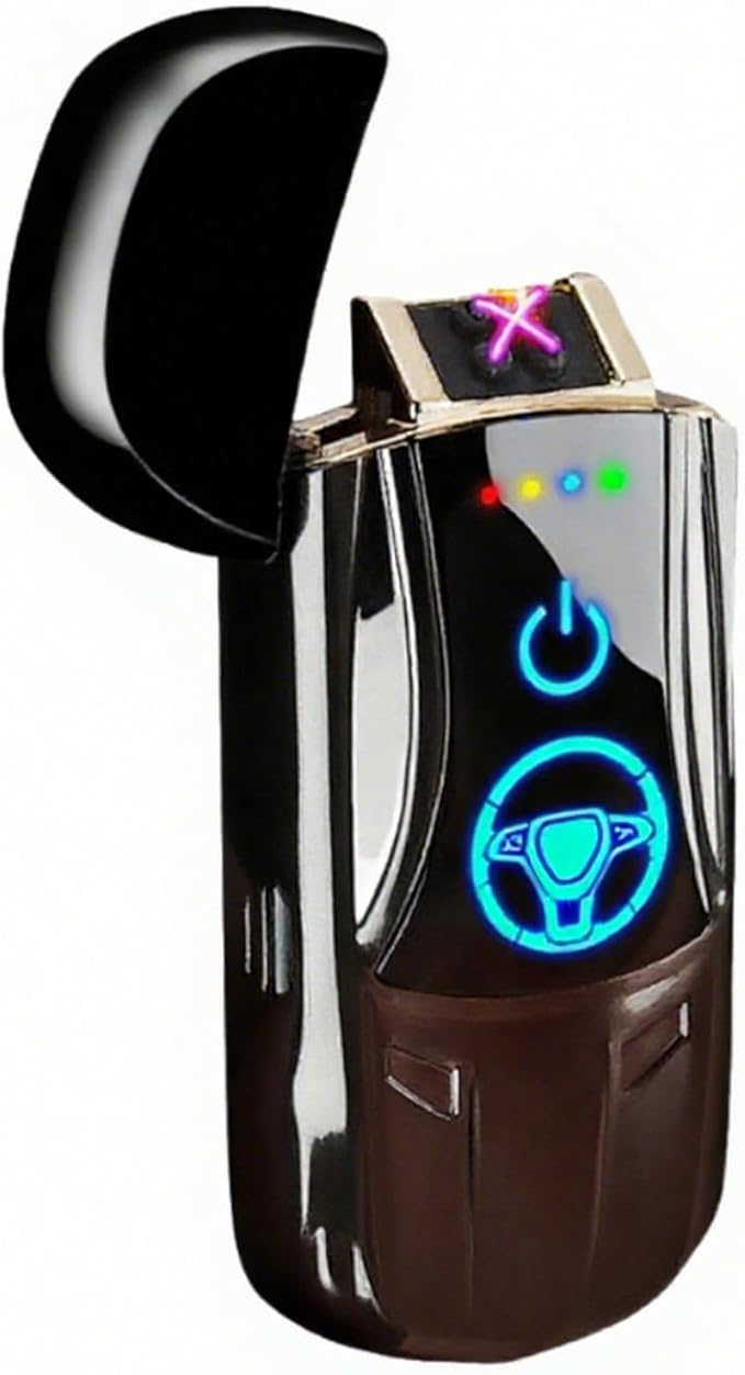 Electric Rechargeable Dual Arc Plasma Lighter for Men- USB Electronic Windproof Flameless Cool Lighter with LED Battery Indicator, Pocket Metal Unique Cute Mini Car Shape for Candles & Camping