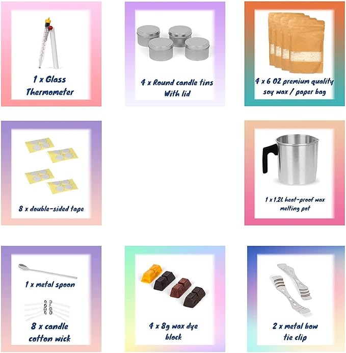 BLULAURELS Candle Making Kit - Complete Candle Maker Kit, Scented Candle Making Supplies Set Including Soy Wax, Fragrance Oil, Thermometer, Wicks, Tins, Melting Pot, Pouring Pot and More TH0JY-1210