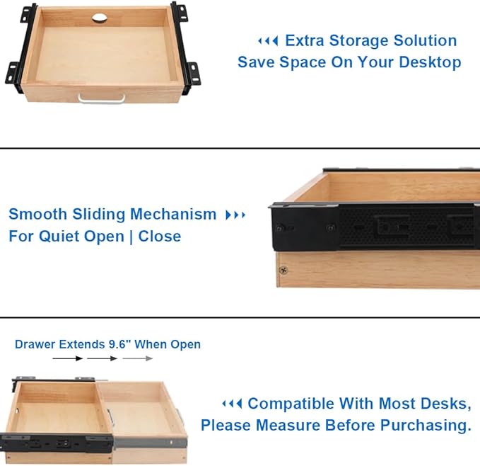 Under Desk Drawer Storage Organizer - Wooden Mounted Sliding Pull-out Drawer, Hidden Desktop Organizer for Office