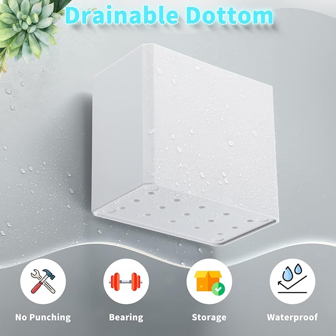 Suclain 4 Pcs Wall Mounted Organizer Non-Drilling Adhesive Floating Shelf White Wall Bin Organizer Hanging Storage Containers for Bedroom Bathroom Kitchen Office