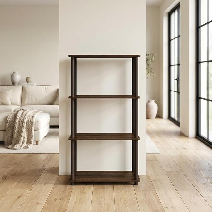 Furnifact Walnut Brown Bookcase with Sturdy Wood Construction, Modern Design, Ample Storage, Durable Frame, Ideal for Living Room or Office, Single Piece