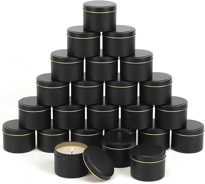 SONVIIBOX 24 Pieces Black Candle Tins 4oz, Candle Jars,Bulk Candle Containers for Candle Making,Storage Jars,DIY Candle Making (Black)