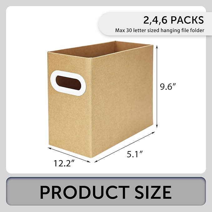 Hanging File Organizer, Cardboard File Folder Organizer for Letter Size, Desk Documents Storage Box, Portable File Folder Holder Boxes for Office, Home, School, Only Box.(2 Packs)