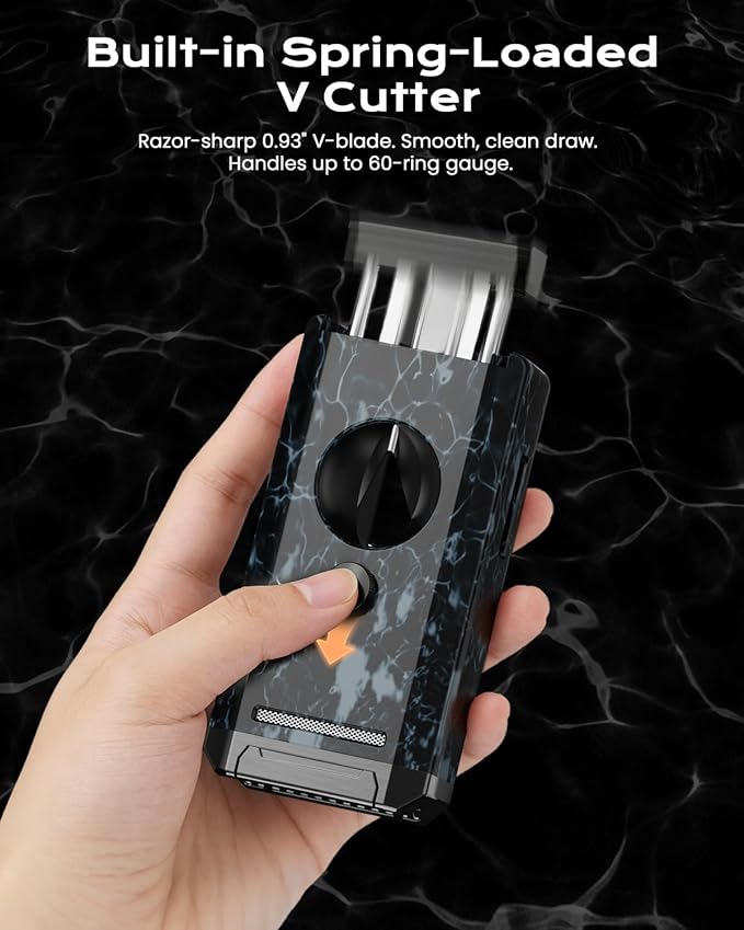 All-in-One Torch Lighter with Auto-Pop V Cutter and Holder, Windproof Jet Flame Cool Lighters, Butane Refillable Torch Lighters Set with Gift Box for Men, Candles, Travel, Outdoors, Camping