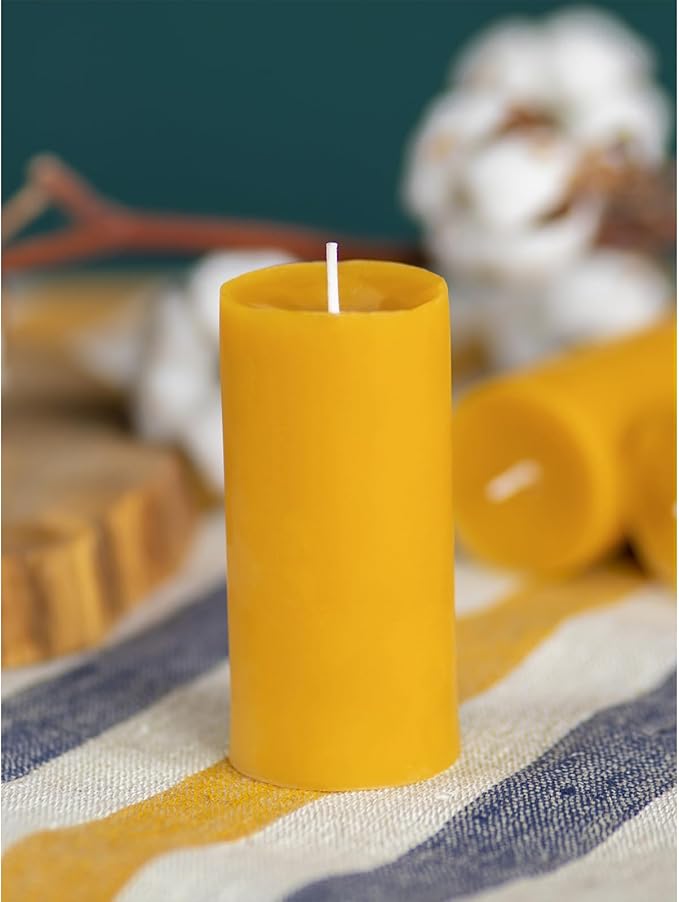 CANDWAX Pure Beeswax Pillar Candles 1.8x4 inch Set of 3-34.5 Hours Burning Handmade Yellow Candles - Smokeless Pure Bees Wax Candle Home Décor