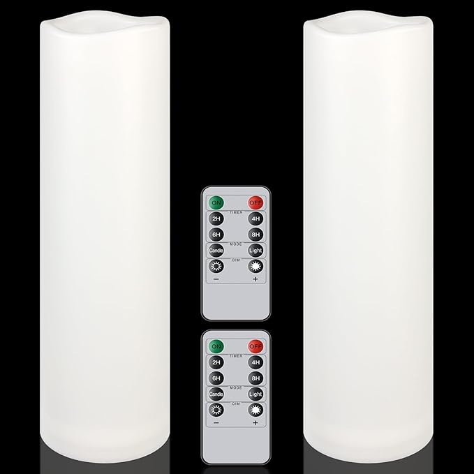 2 Pack Extra Large Outdoor Candles with Timer Waterproof, 14" x 4" Flickering Flameless Candles Battery Operated with Remote, Tall LED Pillar Candle for Outdoor Lantern, Patio, Porch, White