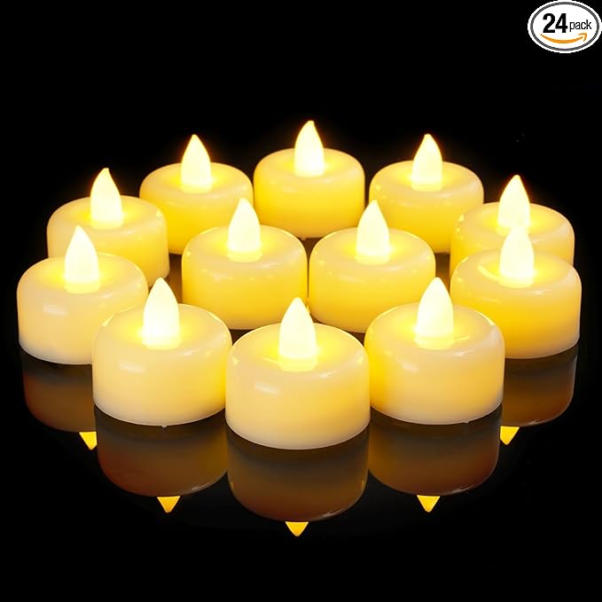 Amagic 24 Pack Flameless LED Tea Lights Candles Battery Operated, Electric Fake Tealight Candles for Votive, Halloween, Christmas, Home Decor, Wedding, Table Decor (24Pack)