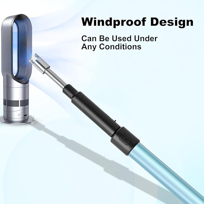 Navpeak Candle Arc Lighters Long Flexible Neck 70cm Rechargeable Telescopic Electric Flameless Lighter for Kitchen Fireplace Pilot Light BBQ Stove (Blue)