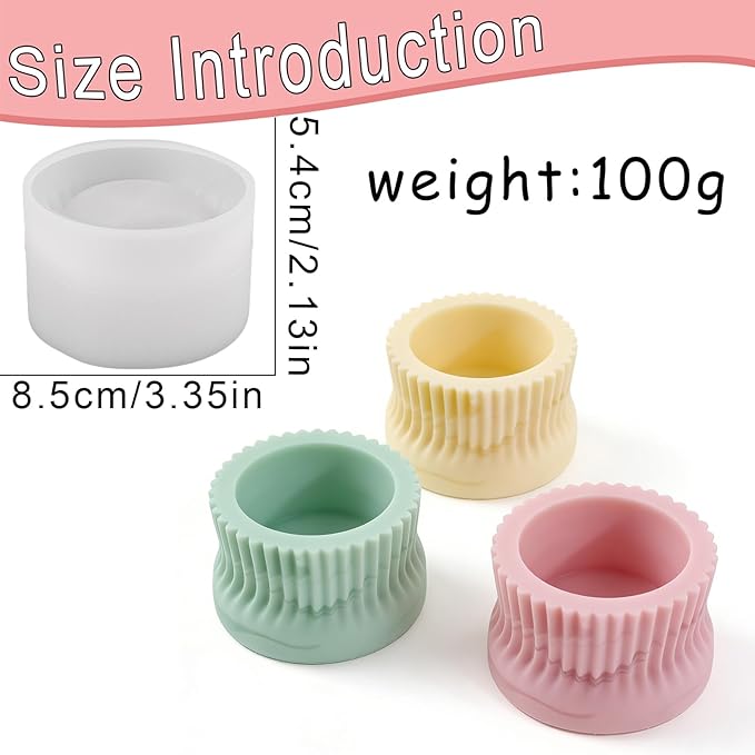 1Pc Wavy Ruffles Concrete Candle Jar Mold Cylinder Organizer Epoxy Resin Storage Silicone Mold for Trinket Box Jewelry Candle Holder Succulent Plant Pot DIY Art Craft Home Decor Supplies