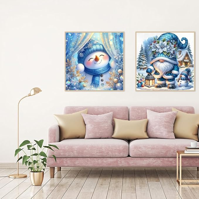 2 pack Christmas Paint by Numbers Kit for Adults Beginner with Framed,Snowman Easy Adult Paint by Number Kits on Canvas DIY Painting for Beginners Art by Numbers for Home Wall Decor 10x10 Inch