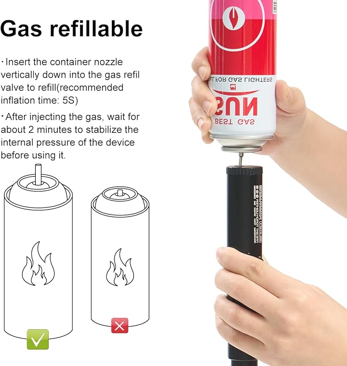 Camping Lighter, Torch Lighter, Windproof Jet Flame Butane Refillable Adjustable Flame with Safety Lock&Fule Guage for Campfires Kitchen Hiking Candles Fireplace BBQ Outdoor Camping Essentials(Green)