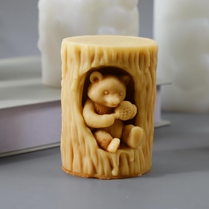 Bear Honey Silicone Molds for Candles Soap Resin Plaster, 3D Animal Fondant Chocolate Cake Decorating Mold, Cute Bear Pillar Candle Molds for Candle Making, DIY Art Craft Home Decor