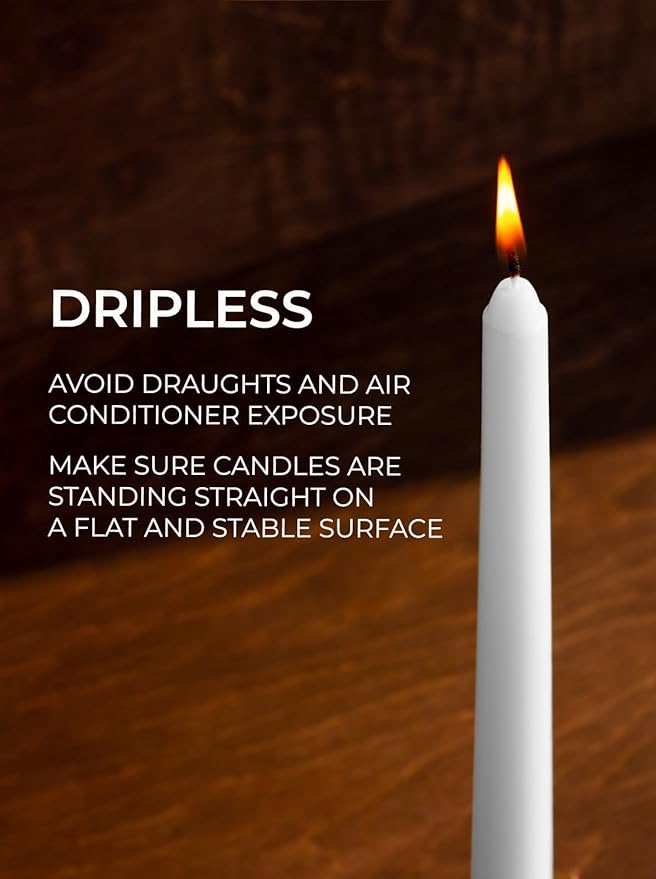 CANDWAX 12 inch White Taper Candles - Set of 12 Candle Sticks Ideal for Christmas Decorations - Dripless Smokeless Long Burning Unscented White Candlesticks - Tapered Christmas Candles for Home Decor