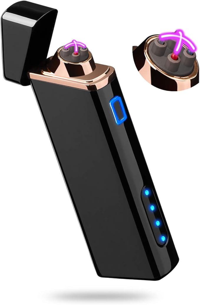 Electric Arc Lighter USB Rechargeable Windproof Flameless Plasma with Battery Indicator for Fire, Cigarette, Candle - Outdoors Indoors | Bright-Black (Upgraded).
