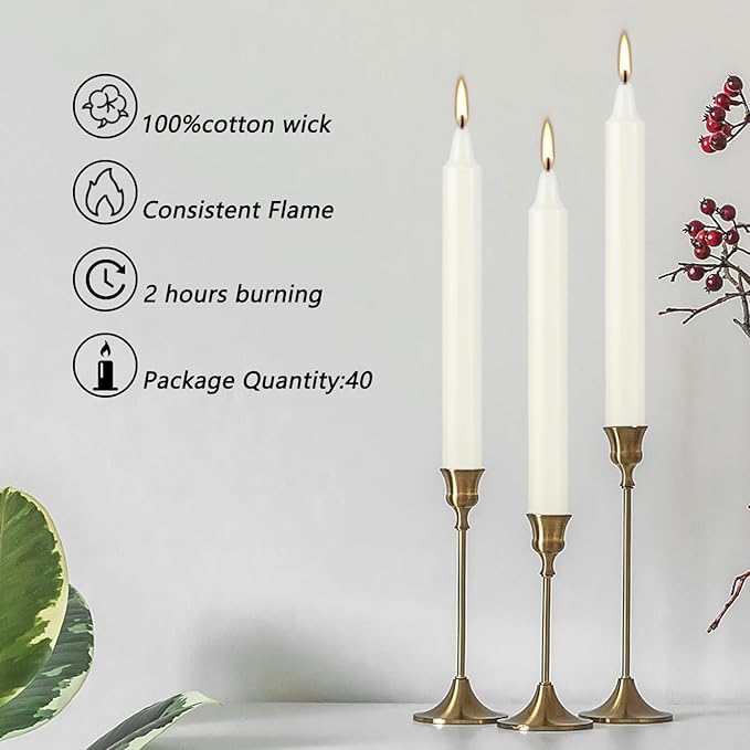 Set of 40 Ivory Candles Mini Unscented Taper Candles for Christmas,Household, Wedding, Rituals, Prayer, Birthdays, Meditation, Altar,Party and Home Décor Candlesticks - 4 Inch Tall