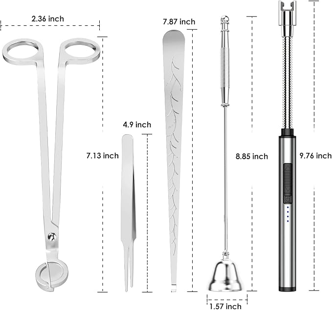 5 in 1 Candle Accessory Set,Candle Wick Trimmer Cutter,Candle Wick Dipper,Candle Wick Snuffer,Rechargeable Candle Lighter,Tweezers,Stainless Steel Candle Care Kit Home Gift for Aromatherapy