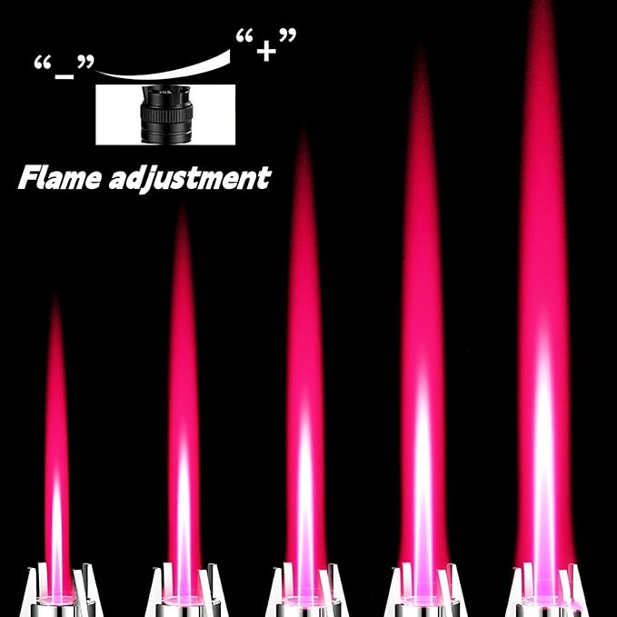 Torch Lighter, Refillable Butane Windproof Jet Lighter with Safety Lock & Adjustable Flame for Cooking, Camping, BBQ, Baking, Kitchen, Outdoor (No Gas Included) - Silvery