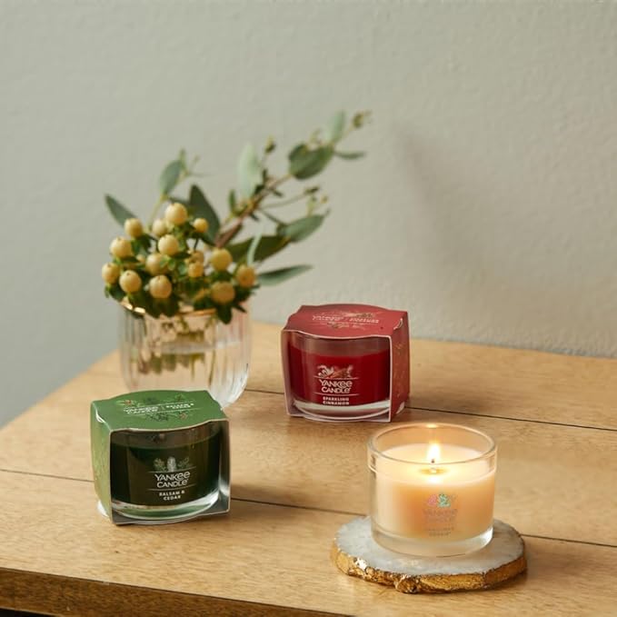 Yankee Candle Signature Votive Mini Candle Jar, Balsam & Cedar Scent, Natural Soy Wax Blend Candle with Natural Fiber Wick, 1.3 OZ Glass Jar (Pack of 6)