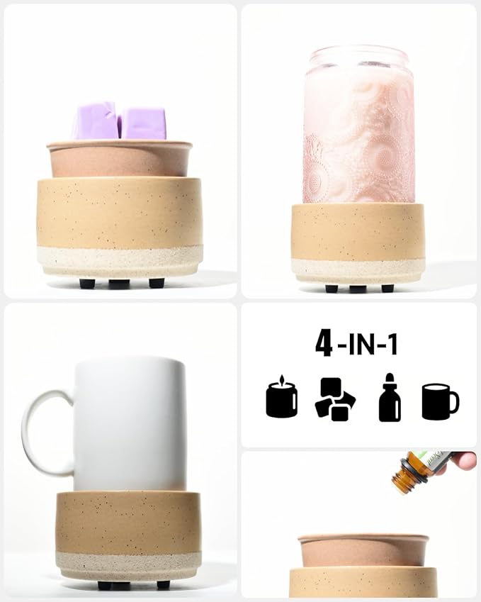 Ceramic Electric Wax Melt Warmer & Cube Oil Melter Cute Small Warmers Aromatherapy for Home Decorative Burner Melts Scented Candle Tart Scent Warm Fragrance (Sand Brown)