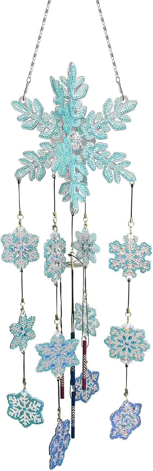 Christmas Snowflakes Diamond Art Painting Wind Chimes Hanging Pendant DIY Kits 5D Diamond Art Wind Chime Christmas Hanging Ornaments Double Sided Special Beads Paint by Number Patio Tree Window Decor