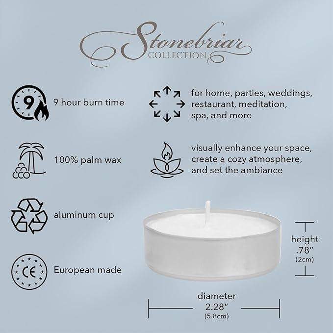 Stonebriar 40 Pack Unscented Mega Oversized Tea Light Candles with 9 Hour Extended Burn Time