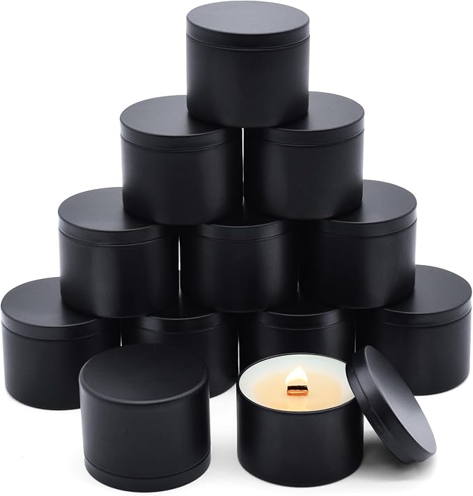 12-Pack Candle Jars, 4oz Candle Tins with Lids, Empty Metal Candle Jars for Making Candles Bulk Candle Containers - Full Black