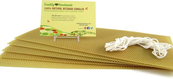 Make Your Own Beeswax Candle Starter Kit - Includes 5 Full Size 100% Beeswax Honeycomb Sheets in Natural and Approx. 6 Yards of Cotton Wick. Each Sheet Measures Approx. 8" x 16 1/4".