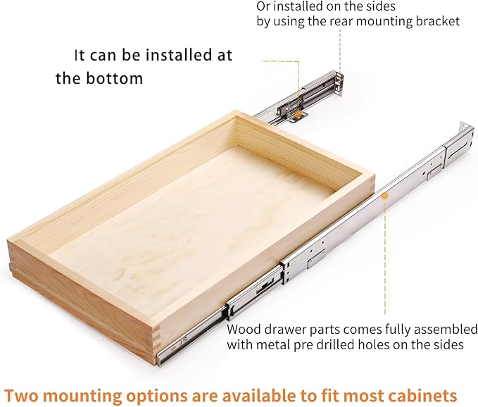 28”W x 21”D x 3”H Soft Close Slide Out Wood Drawer Organizer for Kitchen, (Cabinet Opening>29.5 inches for Bottom Assembly, Width= 29 inches for Side Assembly)