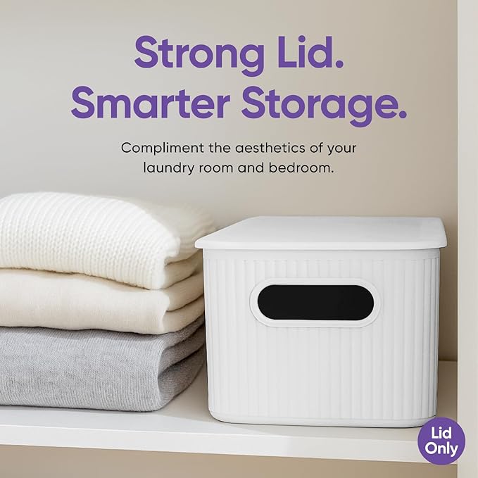 Superio Ribbed Collection - Superio Lid for Decorative Plastic Basket Open Home Storage Bins Organizer Baskets, Medium White - for Organizing Closet Storage Bins for Shelves Drawer Shelf 5 Liter