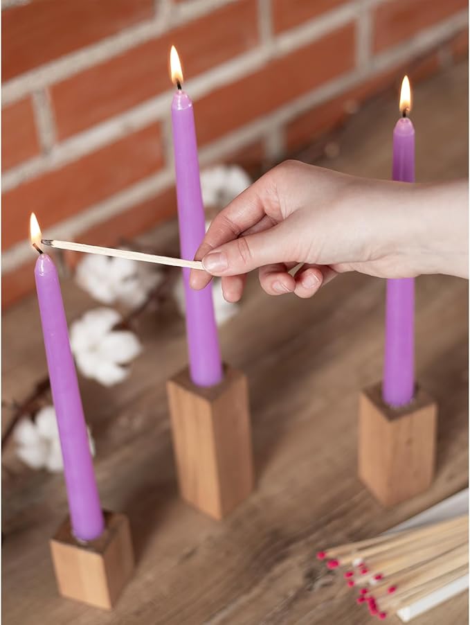 CANDWAX Lilac 10 inch Taper Candles Pack of 4 - Unscented Smokeless Dripless Candlesticks - Perfect as Easter Candles and for Special Occasions, Ordinary Dinners, Holidays - Lavender Candle Sticks