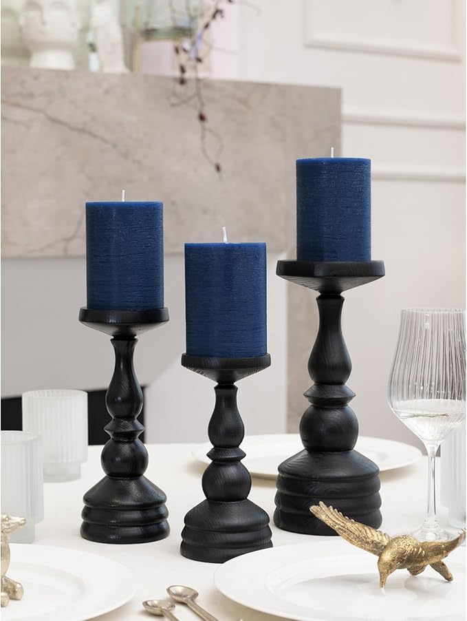 CANDWAX 3x4 inch Pillar Candles Set of 3 – Unscented Dripless Rustic Dark Blue Candles for Room Decor, Weddings, Centerpieces