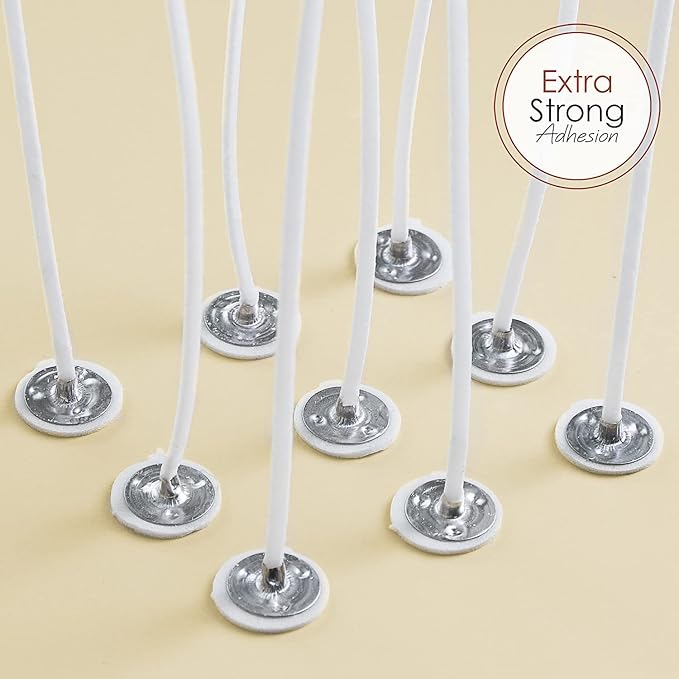 Hearth and Harbor Candle Wicks for Candle Making and Adhesive Candle Wick Stickers, 100 6-Inch Cotton Wicks + 100 Double-Sided Heat Resistant Candle Stickers