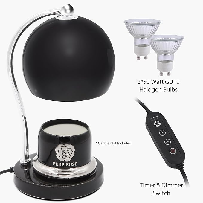 Ceramic Candle Warmer Lamp with Timer Dimmer Fit for Candle Jars, Modern Design with 2 Bulbs, House Warming Gifts, New Home Decor, Mother's Day, Birthday Gifts (Black)