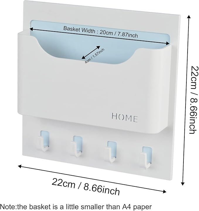 Bedside Shelf Wall Mounted Dorm Room Rack Organizer Storage with Small Hooks - Use for Bedroom,Entryway to Organize Headphone,Remotes,Glass,Cellphones(Horizontal Type/White)