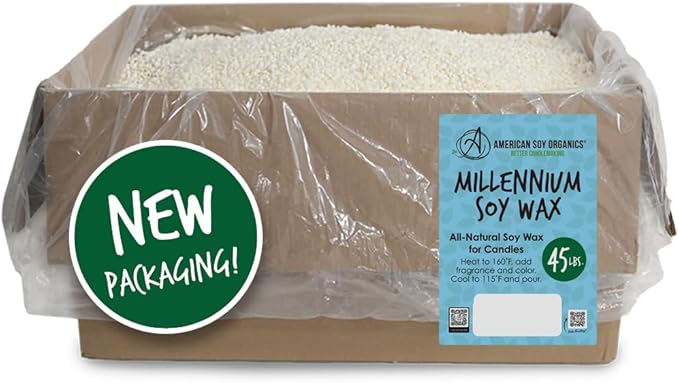 American Soy Organics Millennium Soy Wax Beads for Candle Making - Natural Candle Making Supplies - Paraffin-Free, Beeswax-Free Candle Wax for Container Candles, Tealights and Wax Melts, 45 lbs