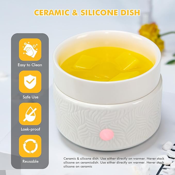 Bobolyn Candle Melts Warmer Burner - Ceramic Essential Oil 3-in-1 Wax Melter with 1 pc Silicone Dish, Timer, Auto Shut Off for Scented Wax Tarts - Aromatherapy for Home, Office, Bedroom & Gifts