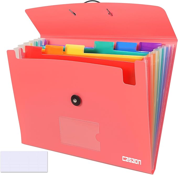 7 Pocket Accordian File Folders, Expanding File Folder A4 Letter Size Paper Portable Document Organizer-Pink